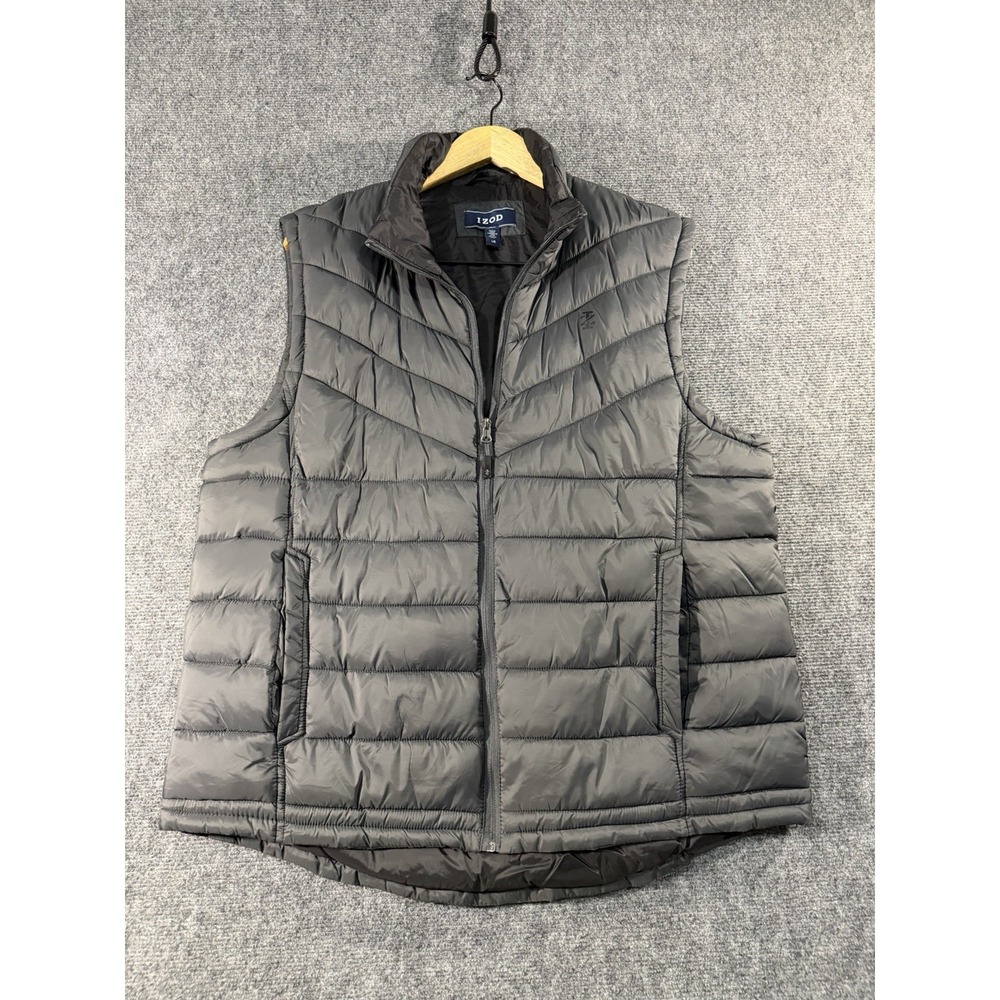 IZOD Mens Packable Puffer Vest Black Large Full Zip Sleeveless Lightweight EUC